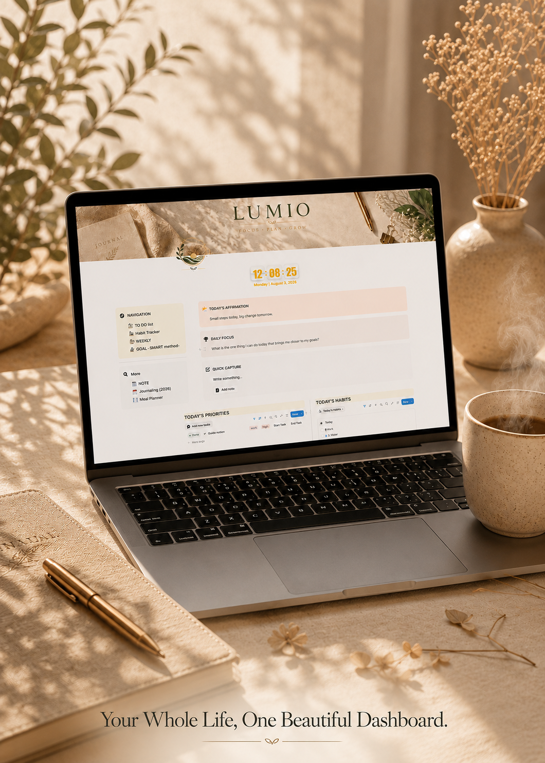 LUMIO Notion Template – All-in-One Life Dashboard (Tasks, Habits, Goals)