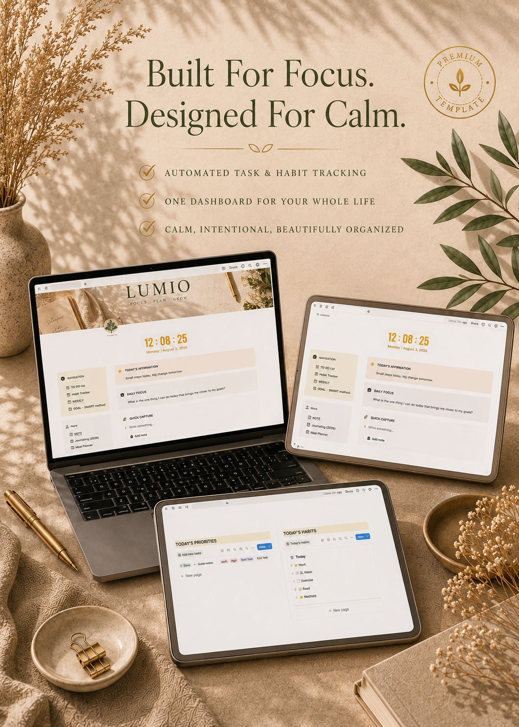 LUMIO Notion Template – All-in-One Life Dashboard (Tasks, Habits, Goals)