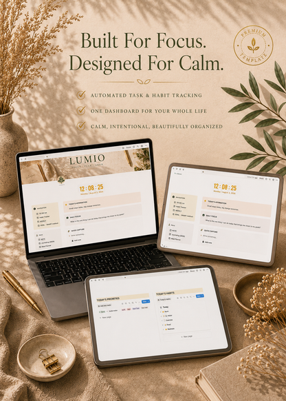 LUMIO Notion Template – All-in-One Life Dashboard (Tasks, Habits, Goals)